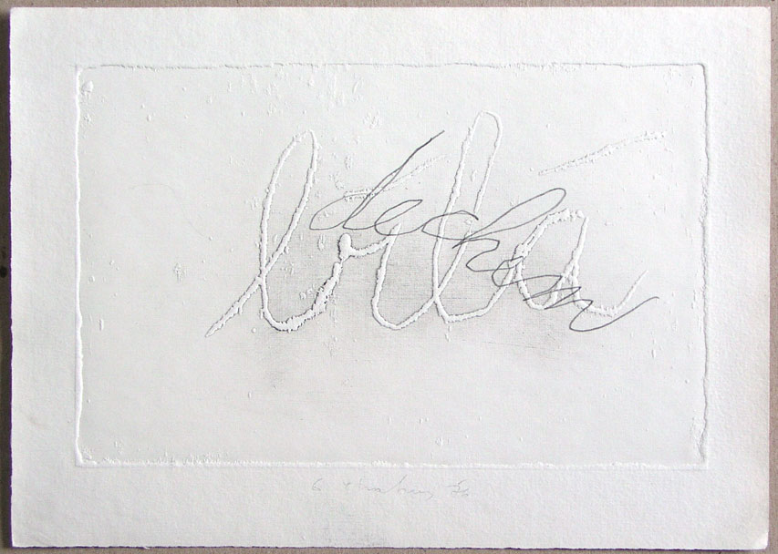 1976, 110×210 mm, reliefní tisk, tužka, papír, Bílá, sig.