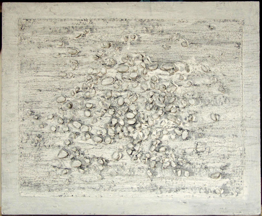 1992, 2005, 52,5×64,5 cm, sololit, kameny, akryl, tužka, písek, sig.