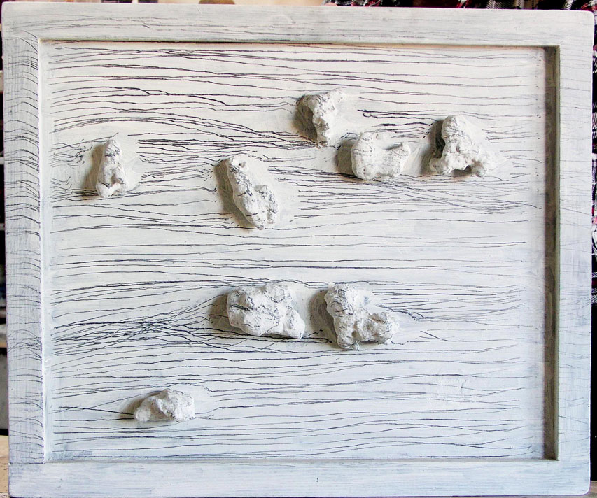 1992, 53,5×64,5 cm, sololit, kameny, akryl, tužka, sig.